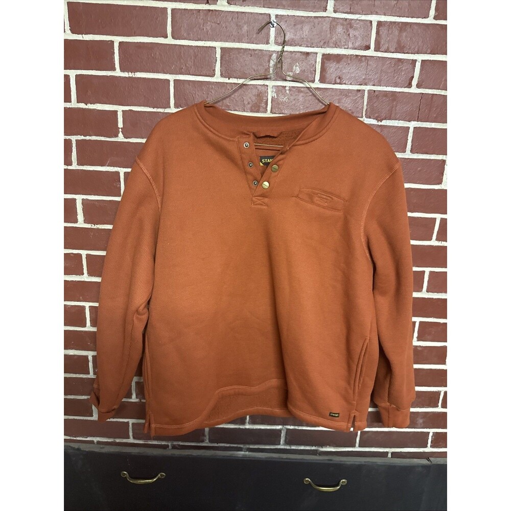 Men's Smith's Workwear Fleece Lined Thermal 1/4 Snap Orange Pullover Size XL